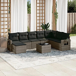 Maison Chic Ensemble Tables et chaises d'extérieur 9 pcs avec coussins,Salon de jardin gris résine tressée -GKD123875