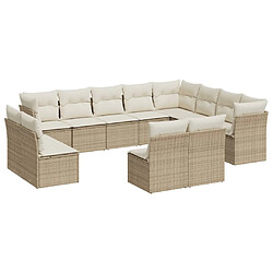 vidaXL Salon de jardin avec coussins 12 pcs beige résine tressée