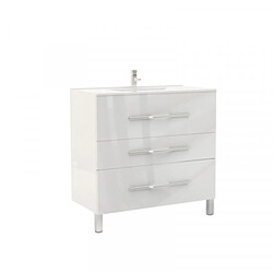 Dansmamaison Meuble sous vasque 3 tiroirs 90 cm Blanc - LANA Meuble sous vasque 3 tiroirs 90 cm Blanc - LANA - L 91.5 x l 47 x H 88 cm