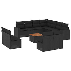 vidaXL Salon de jardin 12 pcs avec coussins noir résine tressée