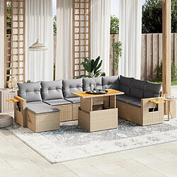 vidaXL Salon de jardin avec coussins 9 pcs beige résine tressée