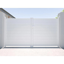 Vente-Unique Portail électrique battant aluminium plein L305 x H166 cm blanc - NAZARIO 