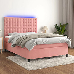 vidaXL Sommier à lattes de lit matelas et LED Rose 140x190 cm Velours 