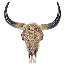 Decoshop26 Trophée de tête de taureau longhorn crâne décoratif 45cm trophée intérieur extérieur décoration murale 04_0002849