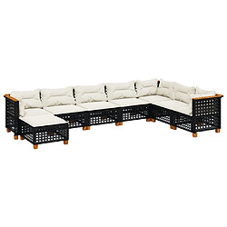 vidaXL Salon de jardin 8 pcs avec coussins noir résine tressée