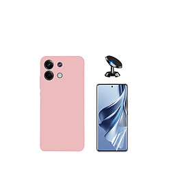 Kit de film en verre trempé de la couverture 5D + couvercle de silicone liquide + SuppOrt Magnétique Phonecare pour Xiaomi Redmi Note 13 Pro - rose 