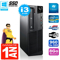 PC Lenovo M92p SFF Core I3-2120 8Go Disque 960Go SSD Graveur DVD Wifi W7 - Occasion