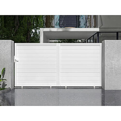 Vente-Unique Portail coulissant aluminium plein L374 x H180 cm blanc - NAZARIO 