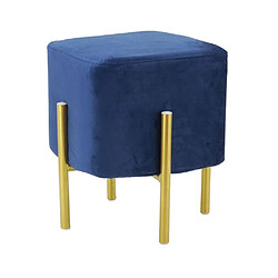 Aubry Gaspard Tabouret carré pied doré Gatsby velours bleu.