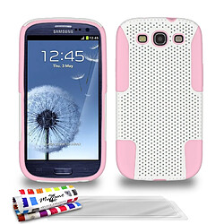 Muzzano Coque + 3 Films SAMSUNG GALAXY S3 / I9300 ""Alveolia Cross Premium"" Rose et blanc Coque Rigide Ultra-Slim ""Alveolia Cross Premium"" Rose et blanc pour SAMSUNG GALAXY S3 / I9300 + 3 Films de protection ?cran