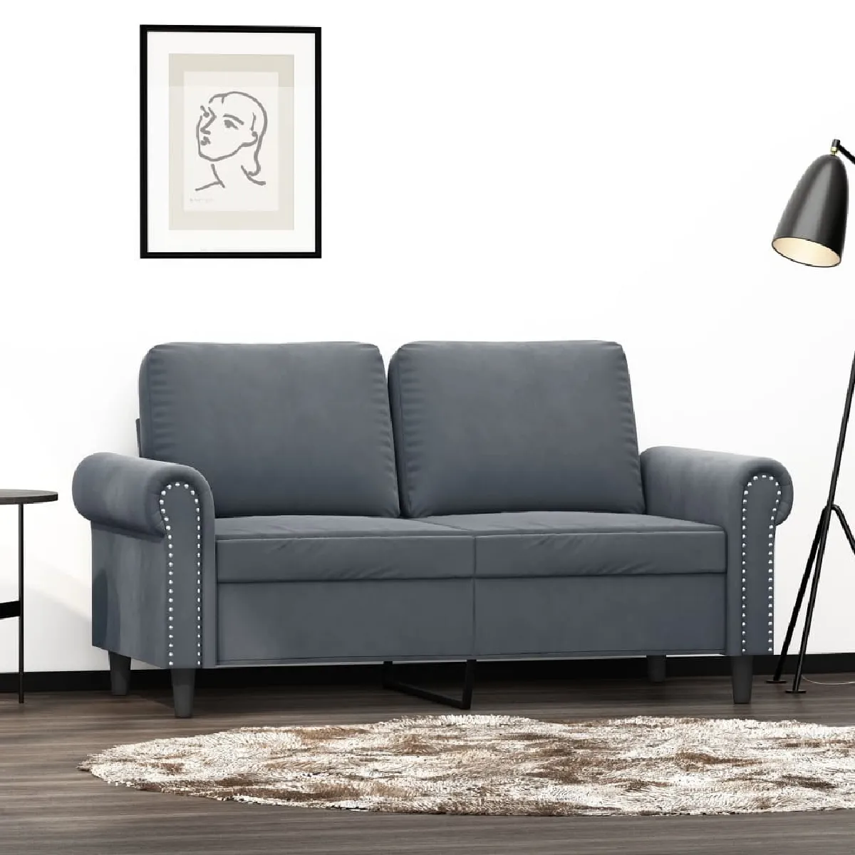 Maison Chic Canapé à 2 places,Sofa de Salon,Canapé droit Gris foncé 120 cm Velours -GKD270721