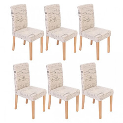 Decoshop26 Lot de 6 chaises de salle à manger en tissu crème imprimé pieds clairs CDS04229