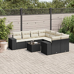 vidaXL Salon de jardin 9 pcs avec coussins noir résine tressée 