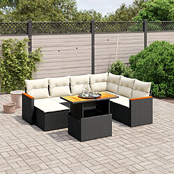 Maison Chic Ensemble Tables et chaises d'extérieur 8 pcs avec coussins,Salon de jardin noir résine tressée -GKD301822