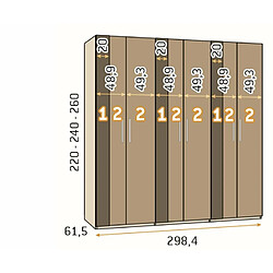 Inside 75 Armoire blanche 298,4 x 60 x 220 cm structure standard 6 portes kubica