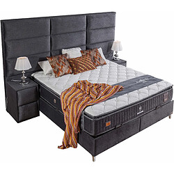 Vivenla Ensemble de lit coffre 160x200 en velours gris avec un matelas à ressorts ensachés 7 zones de confort de la collection MOSCOW