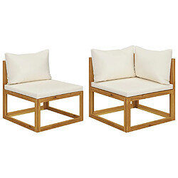 vidaXL Ensemble de canapés 2 pcs et coussins blanc crème Acacia solide 