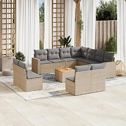 vidaXL Salon de jardin avec coussins 12 pcs beige résine tressée