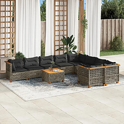 vidaXL Salon de jardin avec coussins 10 pcs gris résine tressée