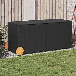 vidaXL Boîte de rangement de jardin et roues noir 283L résine tressée