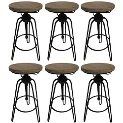 Antic Line Creations Tabouret en fer et sapin hauteur ajustable Usine (Lot de 6).