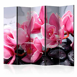 Paris Prix Paravent 5 Volets Orchid Flowers with Zen Stones 172x225cm