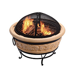 Braséro de jardin à bois chauffage extérieur tisonnier couvercle grille charbon BBQ oxyde magnésium sable Teamson Home HR26303AA-S 