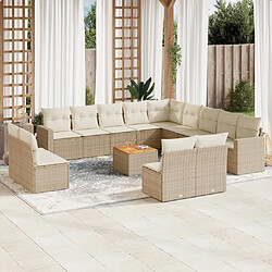 vidaXL Salon de jardin avec coussins 14 pcs beige résine tressée