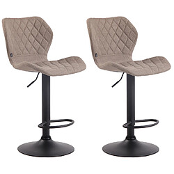 Decoshop26 Lot de 2 tabourets de bar avec coutures décoratives en forme de losanges en tissu taupe et métal noir 10_0004118