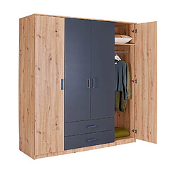 Avis Pegane Armoire, meuble de rangement avec 4 portes en MDF coloris artisan, anthracite - Longueur 180 x profondeur 58 x hauteur 198,5 cm