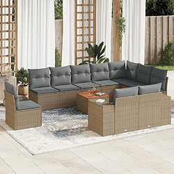 Maison Chic Salon de jardin 11 pcs avec coussins | Ensemble de Table et chaises | Mobilier d'Extérieur beige résine tressée -GKD39411