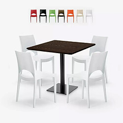 Grand Soleil Ensemble Table 90x90cm Horeca et 4 Chaises Empilables Bar Restaurant Prince - Blanc