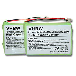 vhbw set de 2 batteries 750mAh pour téléphone fixe sans fil Ascom Ascotel Office 135, Office 135pro, DeTeWe Aastra remplace 2010 