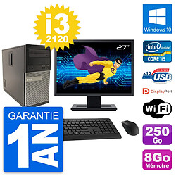 PC Tour Dell 790 MT Ecran 27" Intel i3-2120 RAM 8Go Disque 250Go Windows 10 Wifi · Occasion 