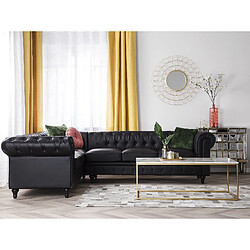 Beliani Canapé d'angle droit 6 places en cuir PU noir CHESTERFIELD