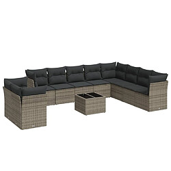 Maison Chic Salon de jardin 11 pcs avec coussins | Ensemble de Table et chaises | Mobilier d'Extérieur gris résine tressée -GKD30150