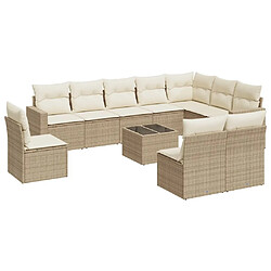 vidaXL Salon de jardin 11 pcs avec coussins beige résine tressée