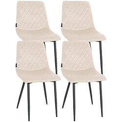 Decoshop26 Lot de 4 chaises de salle à manger en tissu velours crème pieds métal noir couture losange CDS10419 