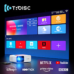 TROISC Videoprojecteur Android 1080p Full HD WIFI 8000 Lumens Bluetooth Recopie L'écran 300" Max