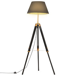 vidaXL Lampadaire à trépied Noir et doré Bois de teck massif 141 cm 