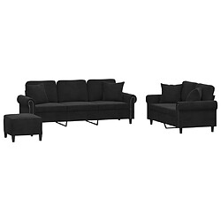 vidaXL Ensemble de canapés 3 pcs avec coussins noir velours