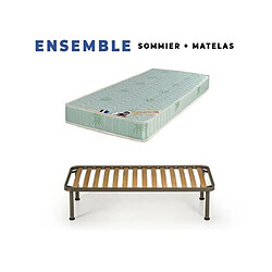 King Of Dreams Matelas 90x190 + Sommier Démonté + pieds + Oreiller Mémoire Offerts Mousse Poli Lattex Indéformable 19 cm Très Ferme Tissu à 