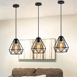 Stoex Lot de 2 Lustre suspension cage design diamnt en métal fer 20cm, luminaire abat jours retro industriel E27 Edison , Noir 