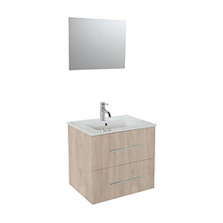 Dansmamaison Ensemble meuble sous vasque suspendu 2 tiroirs 60 cm Bois + Miroir + Colonne - GUZO