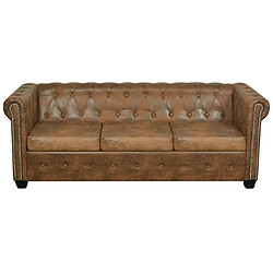 Maison Chic Canapé Chesterfield 3 places, Canapé droit pour salon, Sofa Relax cuir artificiel marron -GKD828566