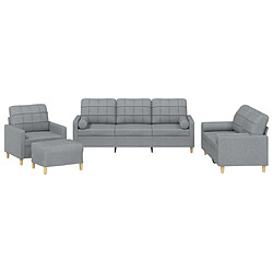 vidaXL Ensemble de canapés 4 pcs coussins gris clair tissu