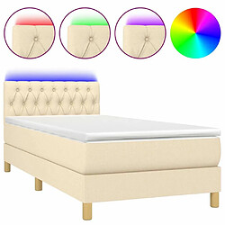 Sommier à lattes LED,Cadre à lattes de lit avec matelas pour Adulte Crème 90x200 cm Tissu -MN62265