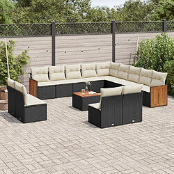 vidaXL Salon de jardin avec coussins 14 pcs noir résine tressée