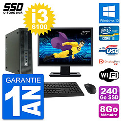 PC HP 600 G2 SFF Ecran 27" Intel Core i3-6100 RAM 8Go SSD 240Go Windows 10 Wifi - Occasion