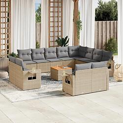 vidaXL Salon de jardin avec coussins 13 pcs beige résine tressée 